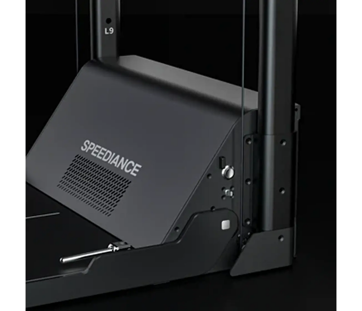Black electronic device with 'Speeddance' branding on a dark background