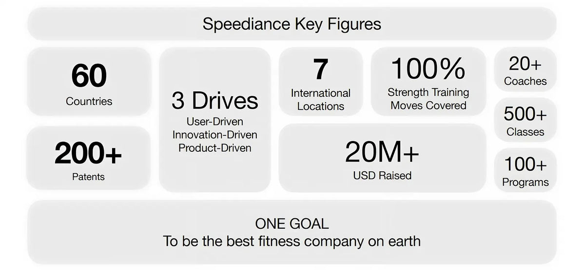 Speediance Key Figures chart with various statistics on a white background
