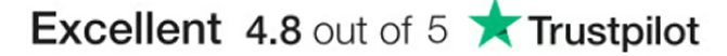 Trustpilot rating of 4.8 out of 5 with a green star on a white background