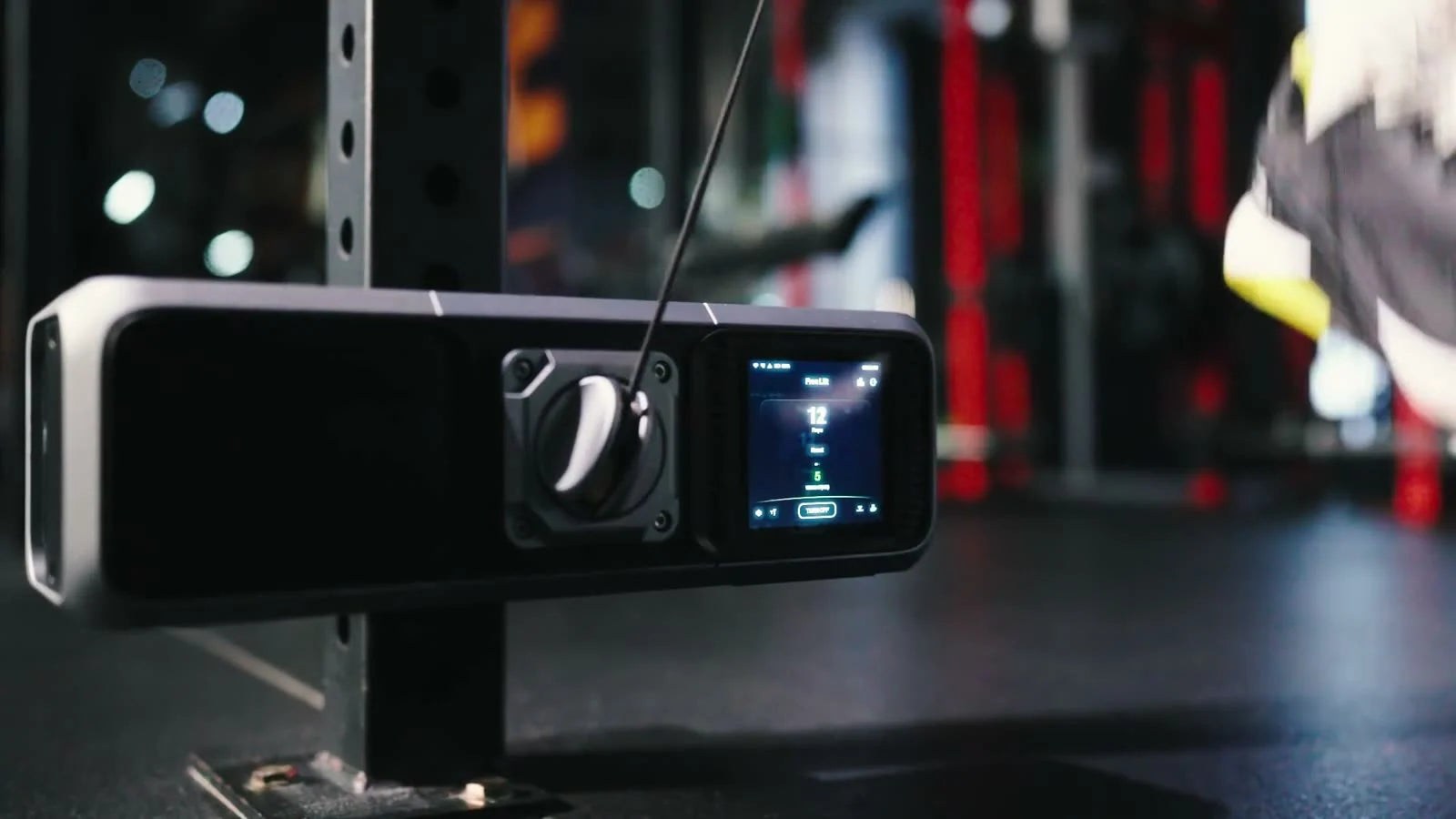 Gym Nano mounted to a gym rack for cable training